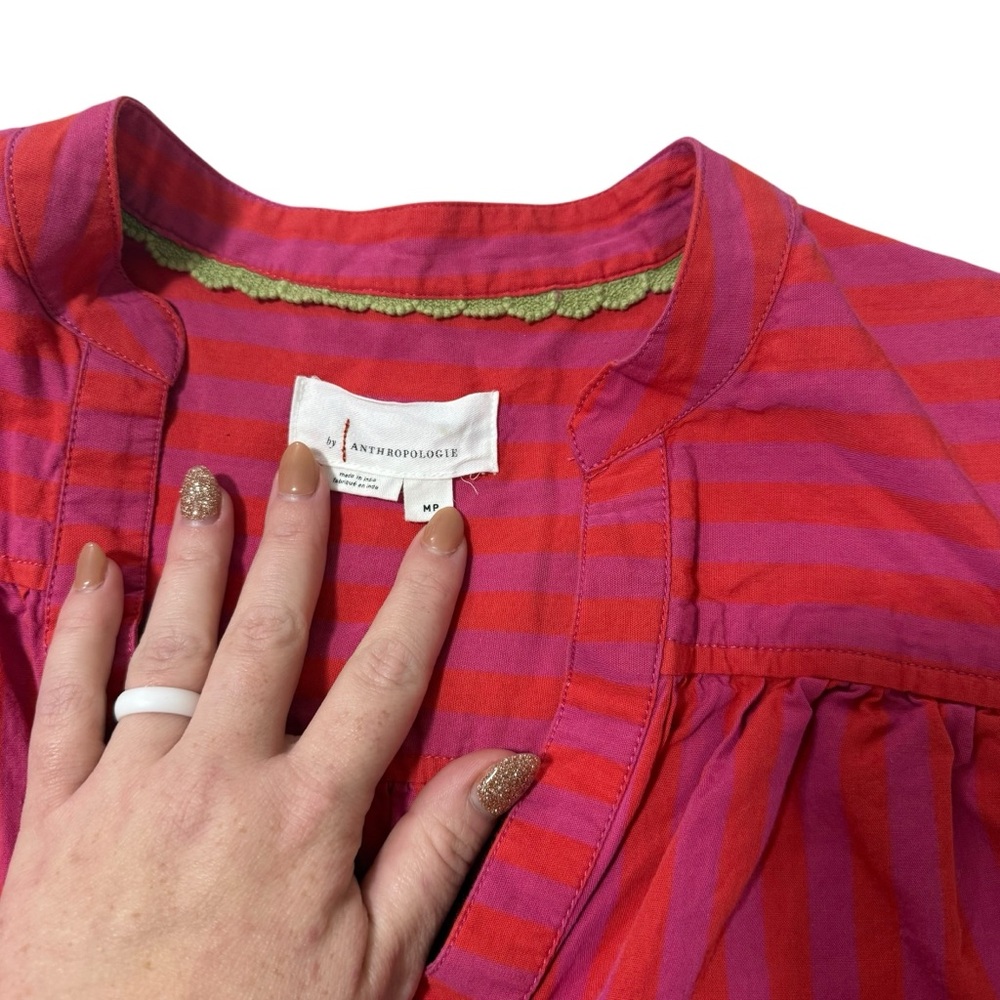 Anthropologie The Darcey Popover Swing Top Striped Blouse Puff Sleeve Women’s MP - Picture 8 of 10